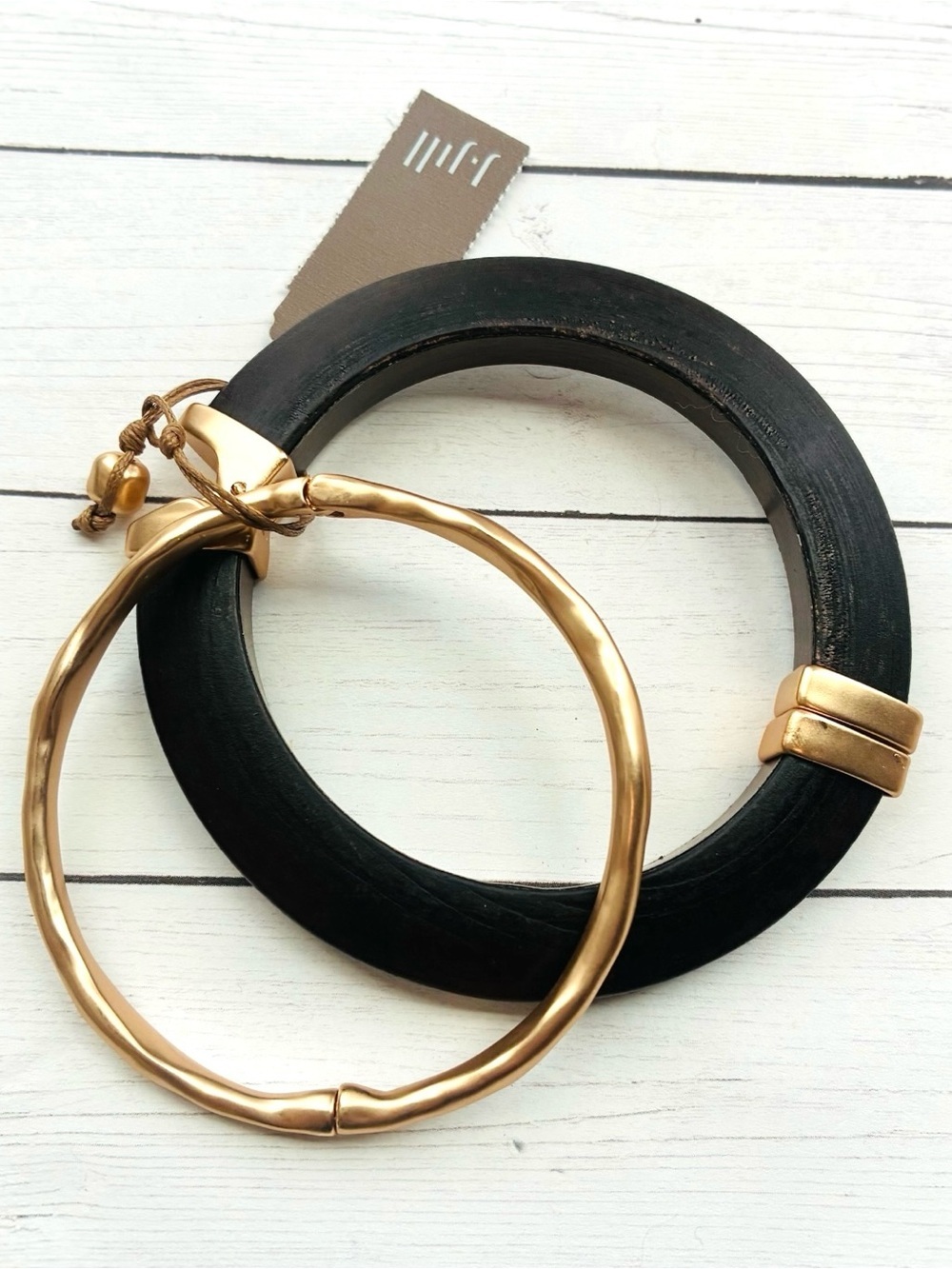 NEW NWT J. Jill Dark Wood Bangle with Matte Gold Magnetic Bracelet Set $49 Tag